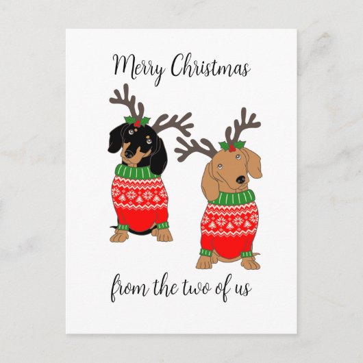 Vrolijk kerstfeest van ons tweeën teckels feestdagenkaart (Voorkant)