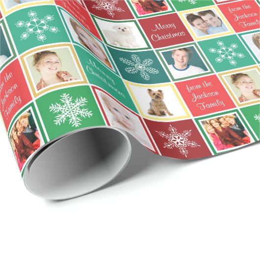 Vrolijk kerstfeest van onze familie 8 Foto's Sjabl Cadeaupapier (Rol Hoek)