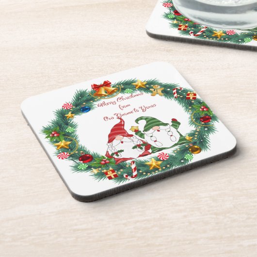 Vrolijk Kerstfeest van Onze Gnome aan de Jouwe op  Bier Onderzetter (Linkerzijde)