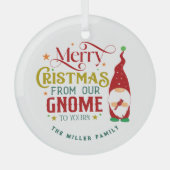 Vrolijk kerstfeest van onze gnoom naar de jouwe glas ornament (Voorkant)
