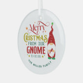 Vrolijk kerstfeest van onze gnoom naar de jouwe glas ornament (Voorkant links)