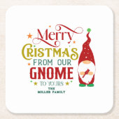 Vrolijk kerstfeest van onze gnoom naar de jouwe kartonnen onderzetters (Voorkant)