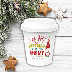 Vrolijk kerstfeest van onze gnoom naar de jouwe papieren bekers