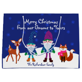 Vrolijk kerstfeest van onze gnoom tot uw blauw groot cadeauzakje