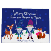 Vrolijk kerstfeest van onze gnoom tot uw blauw groot cadeauzakje (Achterkant)