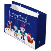 Vrolijk kerstfeest van onze gnoom tot uw blauw groot cadeauzakje (Voorkant Gekanteld)