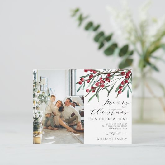 Vrolijk kerstfeest van onze New Home Photo Moving Aankondigingskaart (Staand voorkant)
