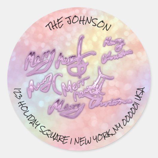 Vrolijk kerstfeest van Paarse RSVP-adresnaam Ronde Sticker (Voorkant)