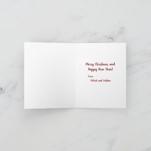 Vrolijk kerstfeest van Patrick en Destinie Notitiekaartje (Binnen)