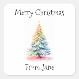 Vrolijk kerstfeest van Rainbow Waterverf Tree Vierkante Sticker