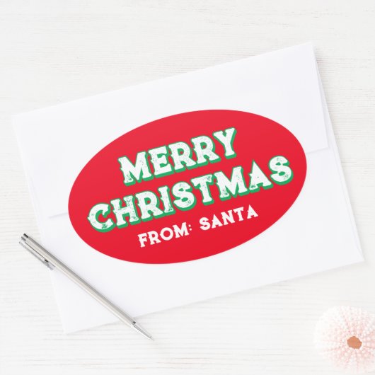Vrolijk kerstfeest van Santa bewerkbare tekst rood Ovale Sticker (Envelop)