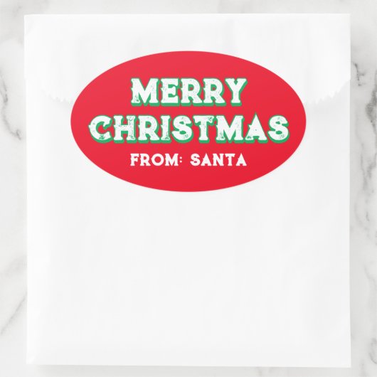 Vrolijk kerstfeest van Santa bewerkbare tekst rood Ovale Sticker (Tas)