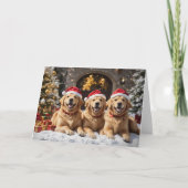 Vrolijk kerstfeest van Santa's Golden Retrievers Feestdagen Kaart (Voorkant)
