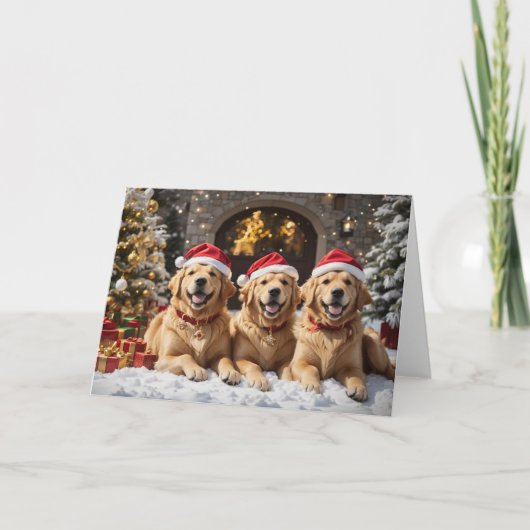 Vrolijk kerstfeest van Santa's Golden Retrievers Feestdagen Kaart (Voorkant)