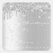 Vrolijk kerstfeest van tot feestdag zilver Confett Vierkante Sticker (Voorkant)