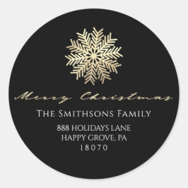 Vrolijk kerstfeest van zwart goud RSVP sneeuwvlok Ronde Sticker