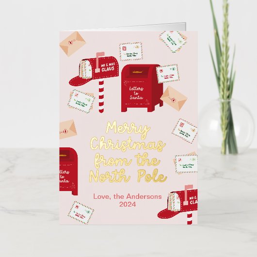 Vrolijk kerstfeest vanaf de Noordpool Folie Feestdagenkaart (Voorkant)