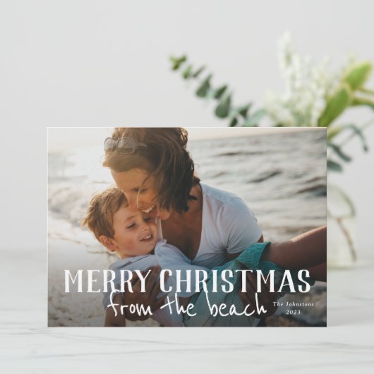 Vrolijk kerstfeest vanaf het strand kaart (Staand voorkant)