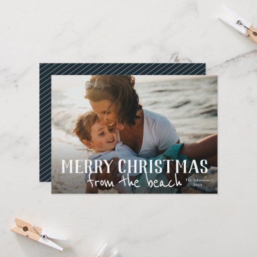 Vrolijk kerstfeest vanaf het strand kaart (Voorkant / Achterkant in situ)