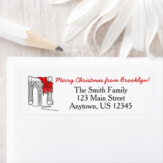 Vrolijk kerstfeest vanuit Brooklyn New York Bridge Etiket (Insitu)