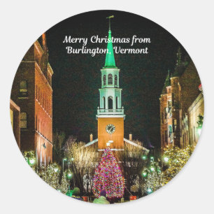 Vrolijk kerstfeest vanuit Burlington, Vermont Ronde Sticker