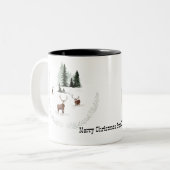 Vrolijk kerstfeest vanuit Canada in het bos Tweekleurige Koffiemok (Voorkant links)