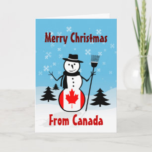 Vrolijk kerstfeest vanuit Canada Snowman Canadese  Feestdagen Kaart