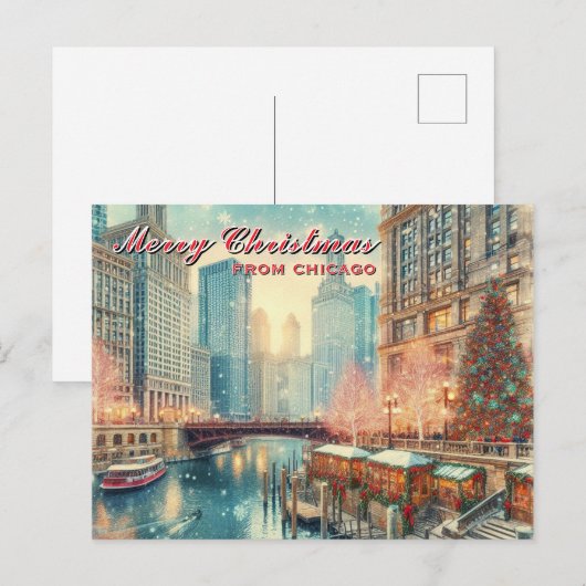 Vrolijk kerstfeest vanuit Chicago Holiday Briefkaa Feestdagenkaart (Voorkant / Achterkant)