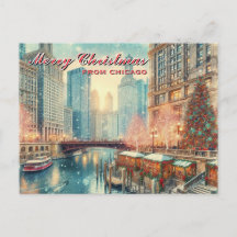 Vrolijk kerstfeest vanuit Chicago Holiday Briefkaa