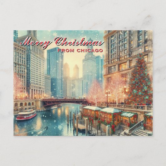 Vrolijk kerstfeest vanuit Chicago Holiday Briefkaa Feestdagenkaart (Voorkant)