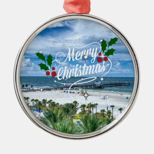 Vrolijk kerstfeest vanuit Clearwater Beach Metalen Ornament (Voorkant)