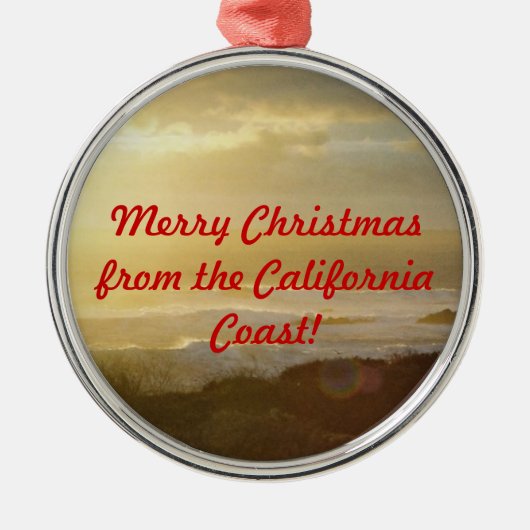 Vrolijk kerstfeest vanuit de Californische kust Metalen Ornament (Voorkant)