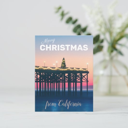 Vrolijk kerstfeest vanuit de Californische roze bl Briefkaart (Staand voorkant)