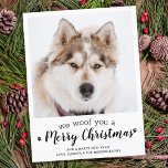 Vrolijk kerstfeest vanuit de foto van de Dog Moder Briefkaart<br><div class="desc">We wilden je een prettige kerst geven. Verstuur leuke feestvreugde met deze superschattige persoonlijke, persoonlijke, persoonlijke feestelijke fotokaart. Vrolijk kerstwensen van de hond met schattige pootafdrukken in een leuk modern fotoontwerp. Voeg de foto of familiefoto van uw hond toe met de hond, en personaliseer met familienaam, bericht en jaar. Deze...</div>