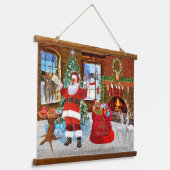 Vrolijk kerstfeest vanuit de kerstman hangend wandkleed (Gebogen)