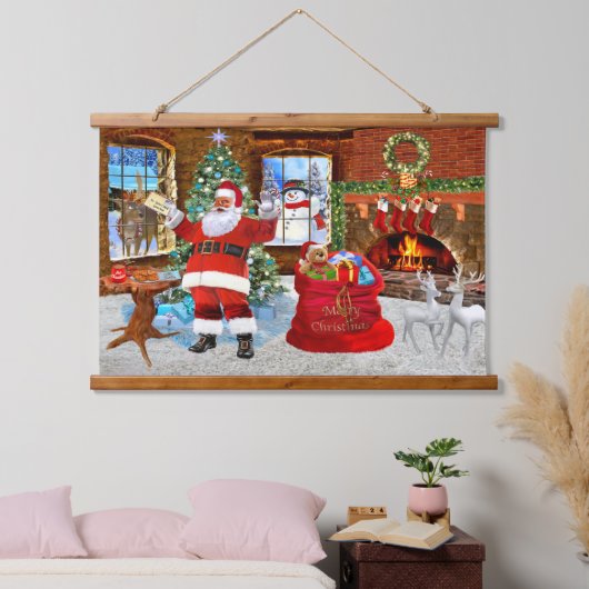 Vrolijk kerstfeest vanuit de kerstman hangend wandkleed (Slaapkamer)
