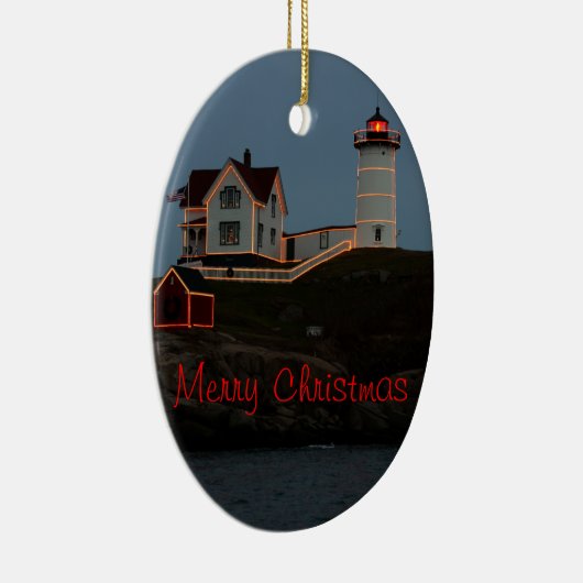 Vrolijk kerstfeest vanuit Maine Keramisch Ornament (Rechts)