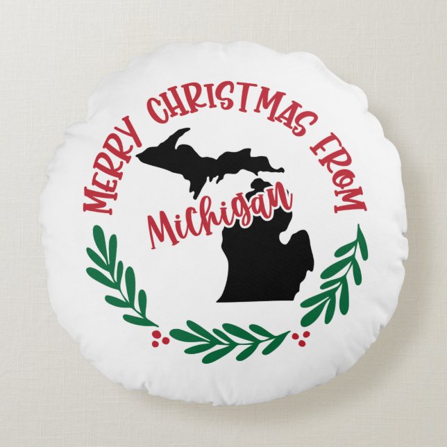 Vrolijk kerstfeest vanuit Michigan US Red Green Rond Kussen (Voorkant)