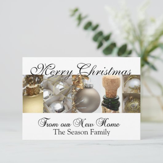 Vrolijk kerstfeest vanuit New Home collage Informatiekaartje (Staand voorkant)