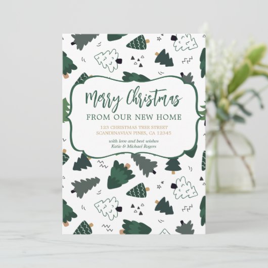 Vrolijk kerstfeest vanuit New Home-kerstbomen Aankondiging (Staand voorkant)