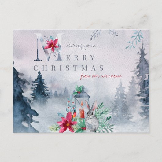 Vrolijk kerstfeest vanuit New Home Misty Winter Fo Feestdagenkaart (Voorkant)