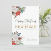 Vrolijk kerstfeest vanuit New Home Poinsettia en P Aankondiging (Staand voorkant)