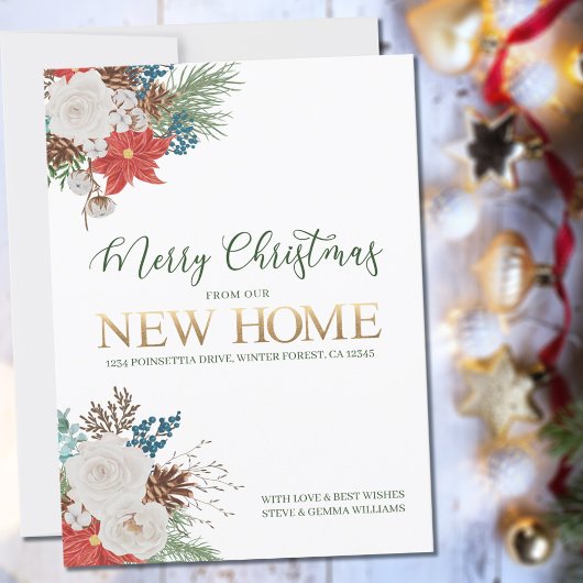 Vrolijk kerstfeest vanuit New Home Poinsettia en P Aankondiging