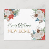 Vrolijk kerstfeest vanuit New Home Poinsettia en P Feestdagenkaart (Voorkant)