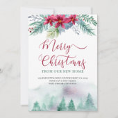 Vrolijk kerstfeest vanuit New Home Waterverf Fores Aankondiging (Voorkant)