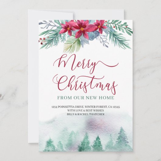 Vrolijk kerstfeest vanuit New Home Waterverf Fores Aankondiging (Voorkant)