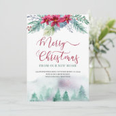 Vrolijk kerstfeest vanuit New Home Waterverf Fores Aankondiging (Staand voorkant)