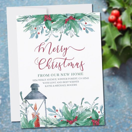 Vrolijk kerstfeest vanuit New Home Waterverf Holly Aankondiging
