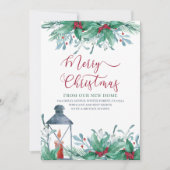 Vrolijk kerstfeest vanuit New Home Waterverf Holly Aankondiging (Voorkant)