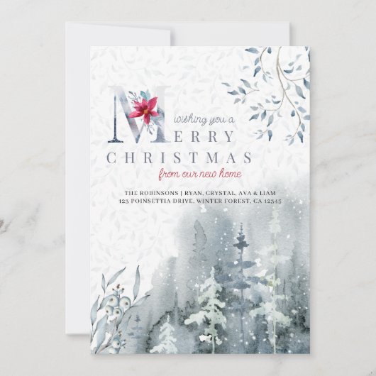 Vrolijk kerstfeest vanuit New Home Winter Forest M Aankondiging (Voorkant)